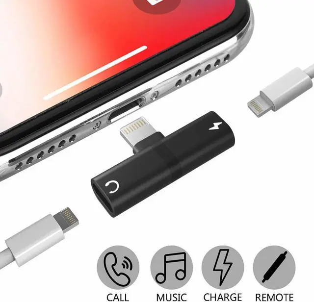 Alt view image 7 of 7 - 2-IN-1 Lightning Splitter HD Audio + Voice Call + Charging Adapter - Black