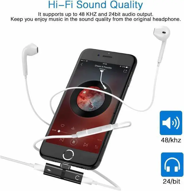 Alt view image 6 of 7 - 2-IN-1 Lightning Splitter HD Audio + Voice Call + Charging Adapter - Black