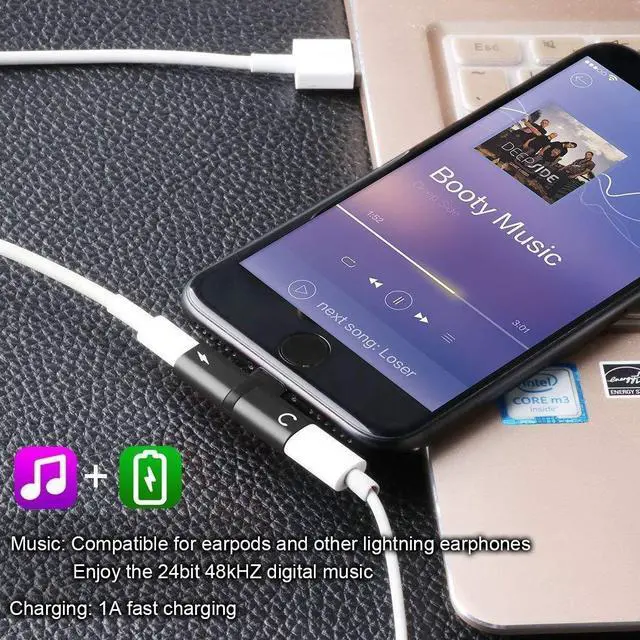 Alt view image 4 of 7 - 2-IN-1 Lightning Splitter HD Audio + Voice Call + Charging Adapter - Black