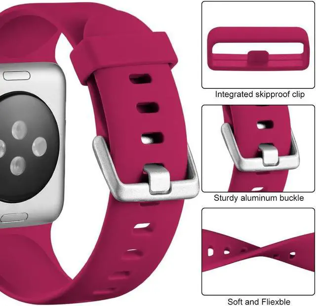 Alt view image 3 of 7 - Aluminum Buckle Silicone Band Strap for Apple Watch 49mm / 45mm / 44mm / 42mm - Red
