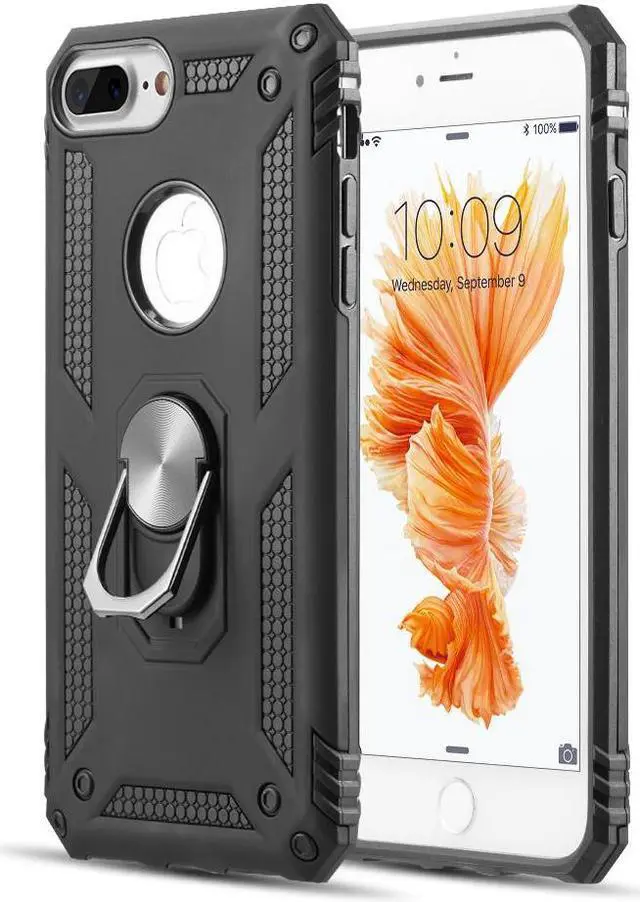 Alt view image 3 of 7 - Armor Ring Finger Loop Hybrid Case for iPhone 8 Plus / 7 Plus / 6S Plus / 6 Plus - Black