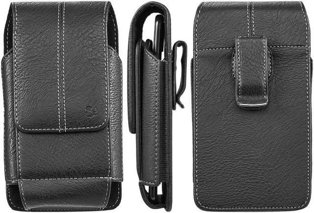 Alt view image 2 of 7 - Xtra Series Premium Vertical Leather Pouch Case (6.5 inch & Above Screen Size) - Black