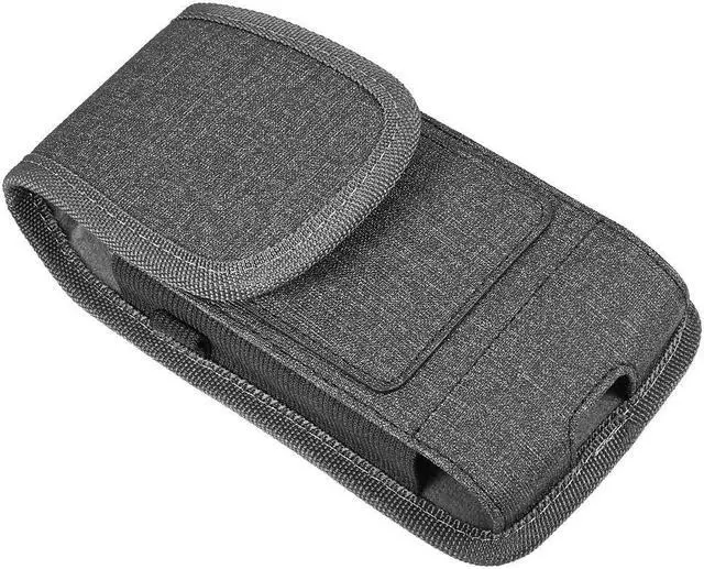 Alt view image 7 of 7 - Premium All-Weather Fabric Vertical Hip Pouch Phone Case with Carabiner Clip (6.5 inch & Above Screen Size) - Black