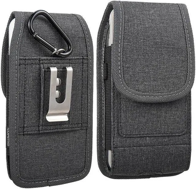 Main image of Premium All-Weather Fabric Vertical Hip Pouch Phone Case with Carabiner Clip (6.5 inch & Above Screen Size) - Black