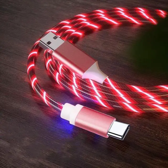 Alt view image 2 of 7 - Flowing LED Lights USB-C (Type-C) Charge and Sync Cable - Pink