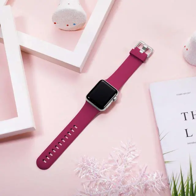 Alt view image 6 of 7 - Aluminum Buckle Silicone Band Strap for Apple Watch 49mm / 45mm / 44mm / 42mm - Red
