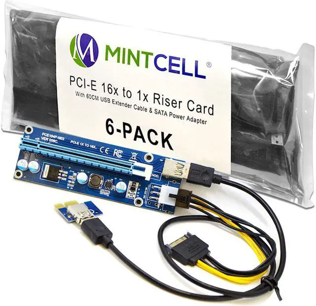 Alt view image 7 of 9 - 6-Pack VER 009S PCIe USB RISER 6-Pin PCI-E 16x to 1x Powered Riser Adapter Card w/ 60cm USB 3.0 Extension Cable & 6-Pin PCI-E to SATA Power Cable - GPU Riser Adapter - Ethereum Mining ETH -Led light