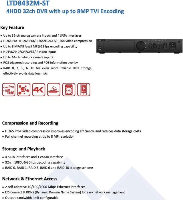 Alt view image 2 of 5 - LTS Platinum LTD8432M-ST 32CH 5in1 TVI/CVI/AHD/Analog up to 8MP + 32CH upto 12MP 4 SATA DVRLTD8432M-ST, LTD8432K-ST, LTD8432M-ST(S)