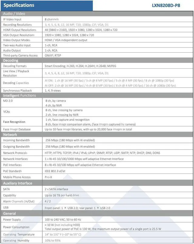 Alt view image 5 of 7 - LTS PRO-X LXN8208D-P8 8CH IP Up to 16MP Human and Vehicle Detection 8 PoE NDAA NVR