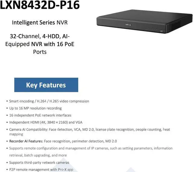 Alt view image 4 of 7 - LTS PRO-X LXN8432D-P16 32CH IP Up to 16MP Human & Vehicle Detection 16 PoE NDAA NVR