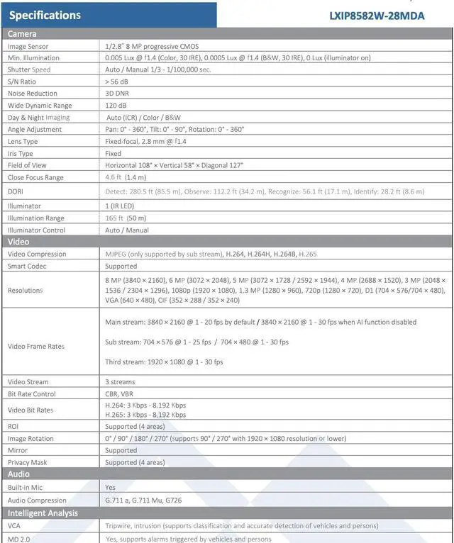 Alt view image 5 of 6 - LTS PRO-X LXIP8582W-28MDA IP 8MP 2.8mm 164ft IR WDR Ai Starlight NDAA Bullet Camera