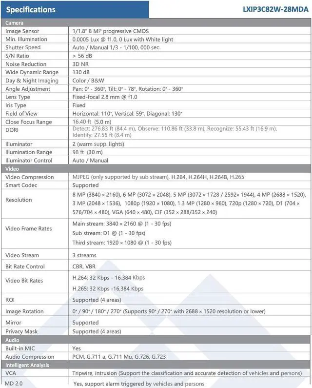 Alt view image 6 of 7 - LTS LXIP3C82W-28MDA PRO-X 8MP IP Full Color 24/7 2.8mm WDR Built-in Mic Ai NDAA Turret Camera