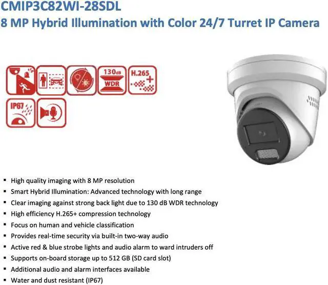 Alt view image 2 of 5 - LTS Platinum CMIP3C82WI-28SDL IP 8MP 247 Color Deterrence R&B Light 2 Way Audio Turret Camera LTCMIP3C82WI-28SDL