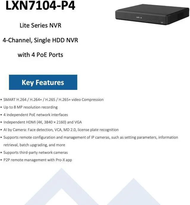 Alt view image 2 of 5 - LTS PRO-X LXN7104-P4 4CH IP Up to 8MP 4 PoE Face Detection 4K NDAA NVR