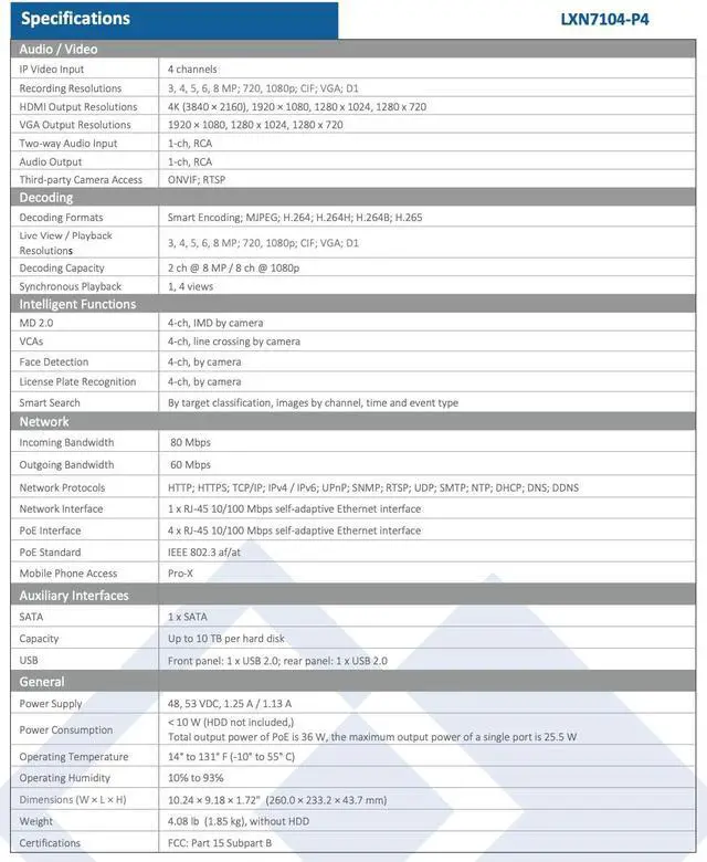 Alt view image 3 of 5 - LTS PRO-X LXN7104-P4 4CH IP Up to 8MP 4 PoE Face Detection 4K NDAA NVR