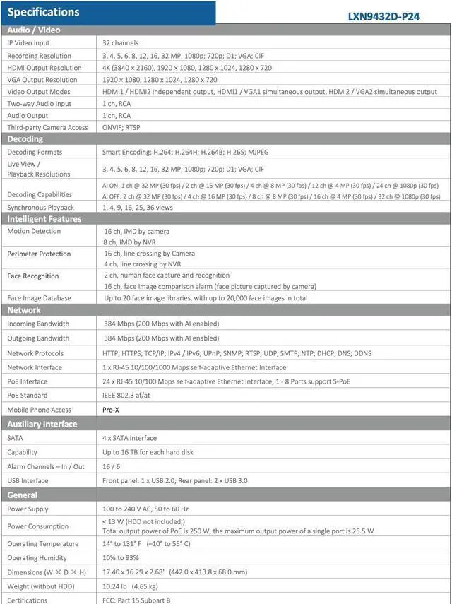 Alt view image 5 of 7 - LTS LXN9432D-P24 PRO-X 32CH IP 24 Port PoE Up to 32MP Resolution Up to 4 HDD Ai X-Search 4K NDAA NVR