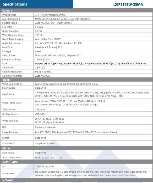 Alt view image 3 of 5 - LTS PRO-X LXIP1142W-28MA IP 4MP 2.8mm Lens 98ft IR Built-in Mic Turret NDAA Camera