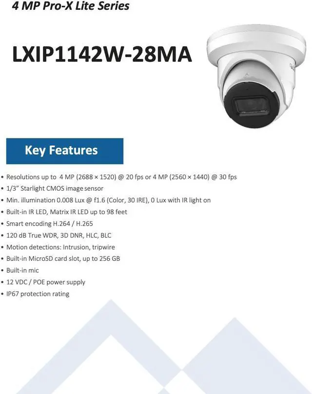 Alt view image 2 of 5 - LTS PRO-X LXIP1142W-28MA IP 4MP 2.8mm Lens 98ft IR Built-in Mic Turret NDAA Camera
