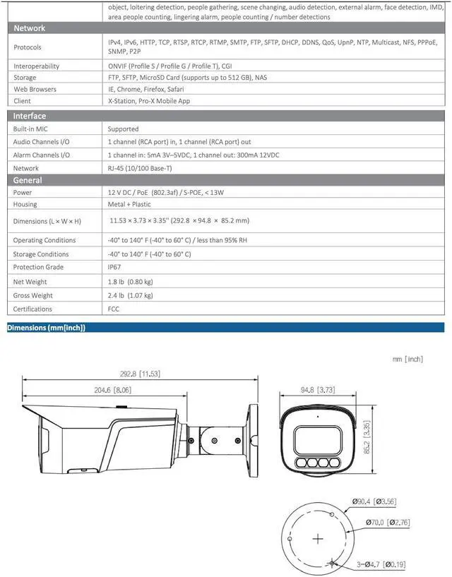 Alt view image 4 of 5 - LTS PRO-X LXIP9C122WI-28MDA IP 12MP/5K 2.8 mm 98ft IR & LED Hybrid Mic Bullet NDAA Camera