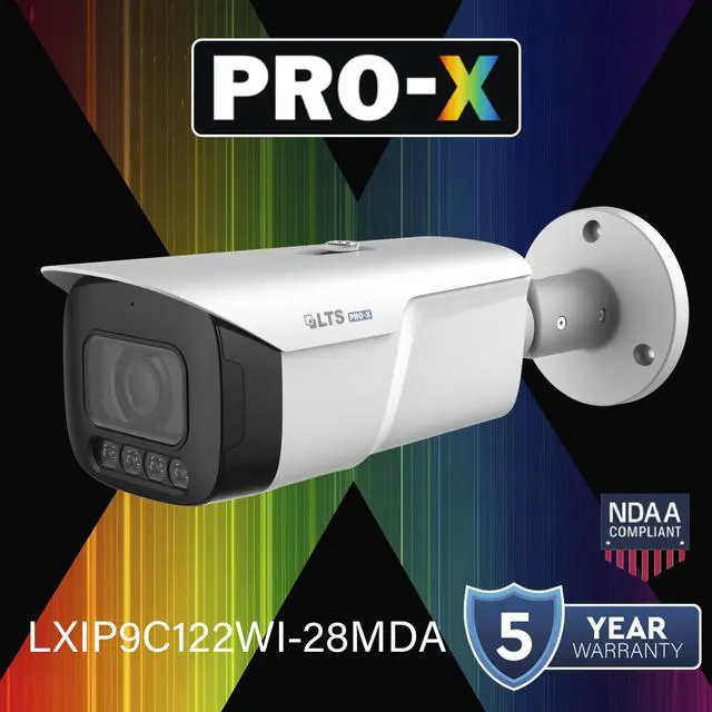 Alt view image 5 of 5 - LTS PRO-X LXIP9C122WI-28MDA IP 12MP/5K 2.8 mm 98ft IR & LED Hybrid Mic Bullet NDAA Camera