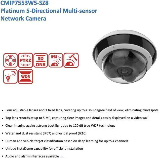 Alt view image 2 of 6 - LTS Platinum CMIP7553W5-SZ8 IP 360 4 x 1920p + 1 x 1440p 5-Directional Multi-Sensor IP Camera LTCMIP7553W5-SZ8