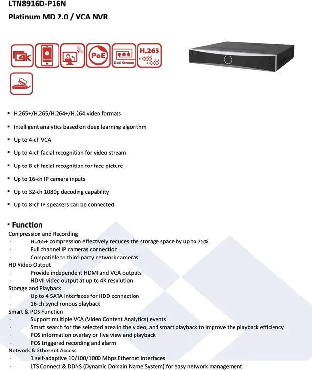Alt view image 2 of 6 - LTS Platinum LTN8916D-P16N IP 16CH 8K 16 Port PoE Up to 32MP Direct Seach Recording NVR Replacement for LTN8916-P16N, LTN8916H-P16, LTN8916-P16