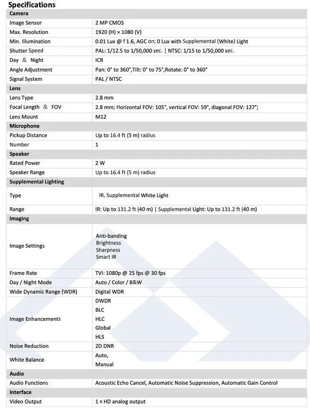 Alt view image 3 of 4 - LTS Platinum CMHT1722-28LS TVI 2MP 2.8mm Wide Angle 131ft IR 2 Way Audio Siren Turret Camera LTCMHT1722-28LS