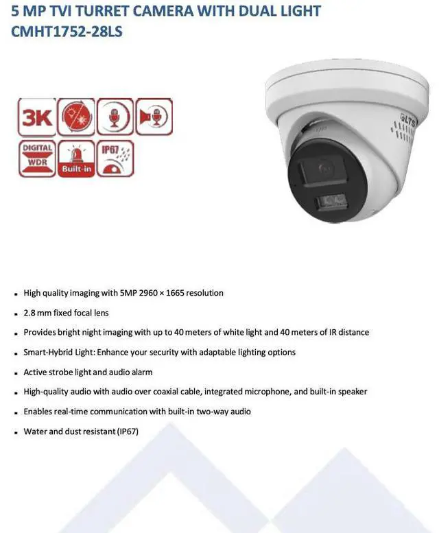 Alt view image 2 of 4 - LTS Platinum CMHT1752-28LS TVI 5MP Wide Lens Smart-Hybrid Strobe Light 2 Way Audio Camera LTCMHT1752-28LS