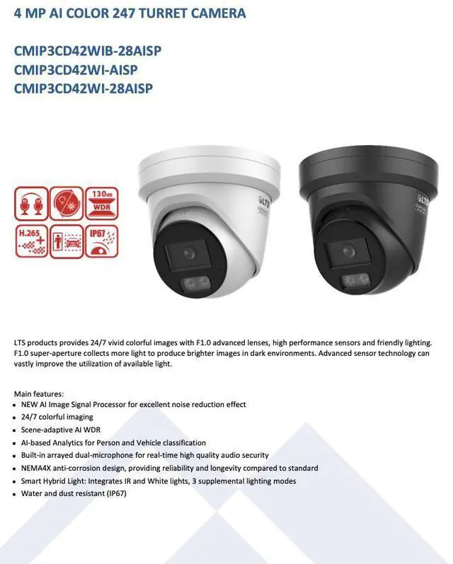 Alt view image 2 of 6 - LTS Platinum CMIP3CD42WI-28AISP IP 4MP Ai Color 247 Anti-Corrosion Smart Hybrid Light Camera LTCMIP3CD42WI-28AISP