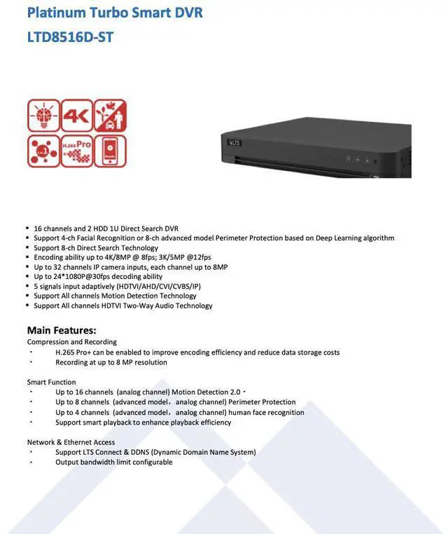 Alt view image 3 of 6 - LTS Platinum LTD8516D-ST 16CH 4K/8MP TVI/AHD/CVI/CVBS + 16CH IP Upto 4K/8MP Direct Search DVR LTD8516K-ST, LTD8516M-STN, LTD8516M-ST, LTD8516T-ST, LTD8516T-ST(U)
