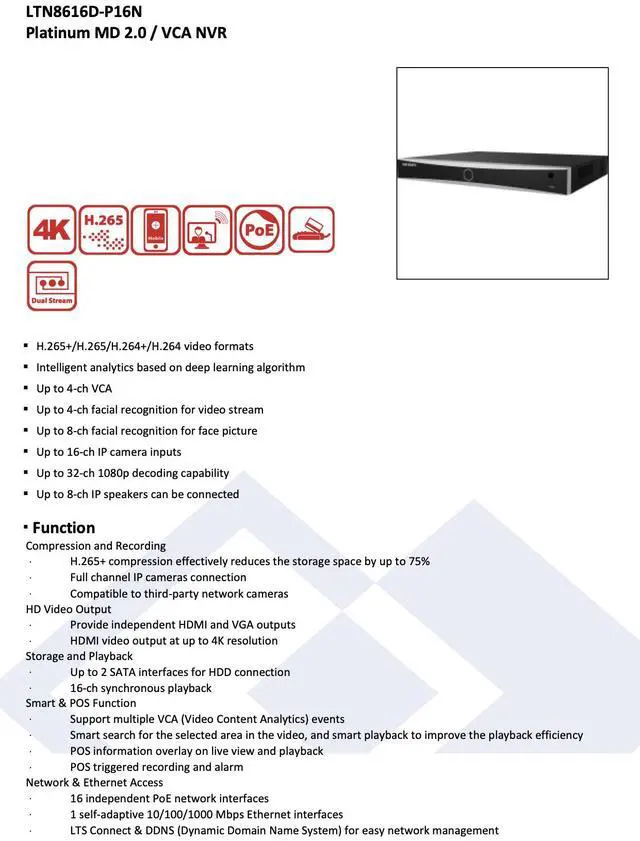 Alt view image 3 of 7 - LTS Platinum LTN8616D-P16N IP 16CH 8K/32MP H.265+ Recording 16 PoE 160Mbps Direct Search NVR LTN8616-P16N, LTN8616-P16, LTN8616D-P16