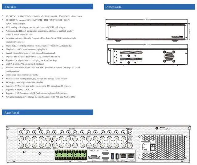 Alt view image 3 of 5 - ENS Titanium ED8632H5-FN 32CH 8MP/4K@8FPS TVI/AHD/CVI/Analog + 8CH 8MP@8FPS IP Max 40CH 4K HDMI1/VGA,HDMI2,CVBS,Audio/Alarm,8SATA RAID TVT TD-2732ND NDAA DVR
