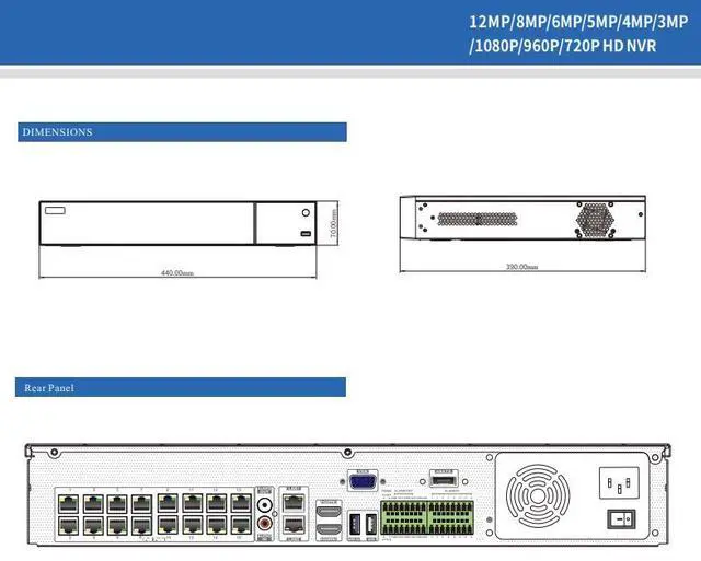 Alt view image 4 of 5 - ENS Titanium ED9616H5NV-16P-AN 16CH IP 12MP 30fps 160Mbps 16 Port POE Ai HDMI1/VGA, HDMI2,Audio/Alarm,4 SATA, 1 ESATA NDAA TVT TD-3316H4-16P-B2 NVR