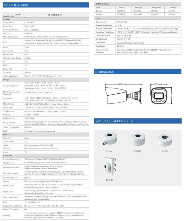 Alt view image 3 of 4 - ENS Titanium IP-5IR4S4C1-28 IP 4MP 2.8mm White 98ft LED Dual Light Color with Mic TVT NDAA Bullet Camera