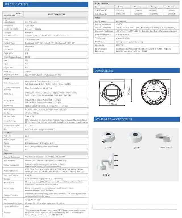 Alt view image 3 of 4 - ENS Titanium IP-5IRD6S4C5-GMZ IP 6MP 2.8-12mm Motorized Lens 164ft LED Dual Light Color with Mic TVT NDAA TD-9565S4-C(D/AZ/PE/AW3) Turret Dome Camera