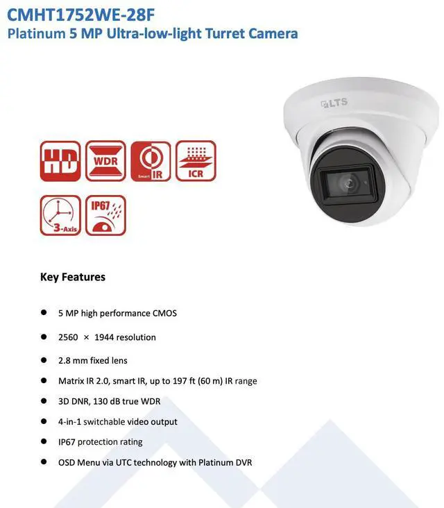 Alt view image 2 of 4 - LTS Platinum CMHT1752WE-28F HD TVI 5MP 2.8mm Lens 131ft IR WDR Low-Light 4in1 Turrent Camera LTCMHT1752WE-28F