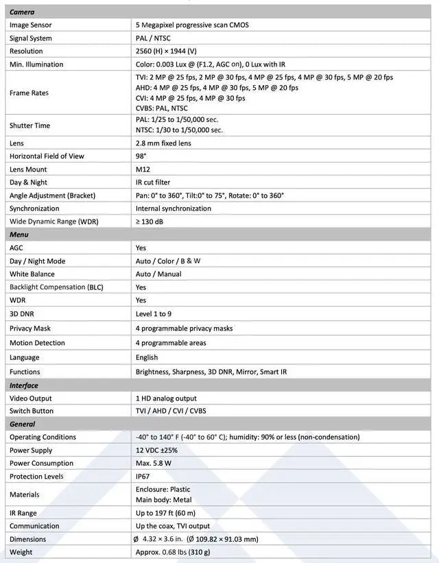 Alt view image 3 of 4 - LTS Platinum CMHT1752WE-28F HD TVI 5MP 2.8mm Lens 131ft IR WDR Low-Light 4in1 Turrent Camera LTCMHT1752WE-28F