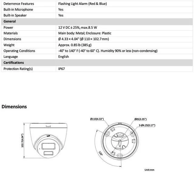 Alt view image 4 of 4 - LTS Platinum CMHT1722-28LS TVI 2MP 2.8mm Wide Angle 131ft IR 2 Way Audio Siren Turret Camera LTCMHT1722-28LS