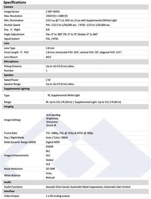 Alt view image 3 of 4 - LTS Platinum CMHT1722-28LS TVI 2MP 2.8mm Wide Angle 131ft IR 2 Way Audio Siren Turret Camera LTCMHT1722-28LS
