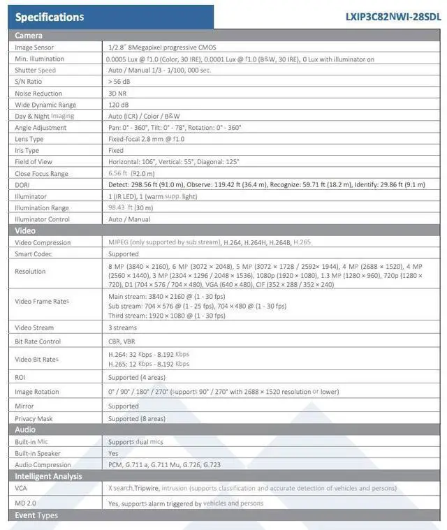 Alt view image 3 of 6 - LTS Pro-X LXIP3C82NWI-28SDL IP 8MP 2.8mm Color 98ft LED Mic/Speaker Deterrence NDAA Camera LXIP3C82W-28MDA