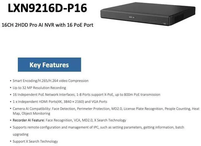 Alt view image 2 of 7 - LTS Pro-X LXN9216D-P16 Pro-X IP 16CH 8K/32MP Recording Ai Built-in 16 PoE Port 2xSATA NVR