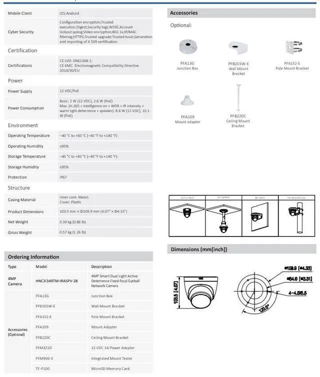 Alt view image 4 of 5 - ENS Diamond HNC3I349TM-IRASPV-28 IP 4MP 2.8mm Color Active Deterrence WDR Mic Speaker Camera