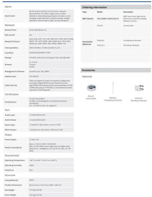Alt view image 4 of 5 - ENS Diamond HNC3I389H-IRASPV/28-S5 IP 8MP/4K 2.8mm 98ft RB Strobe Light Mic/Speaker Camera
