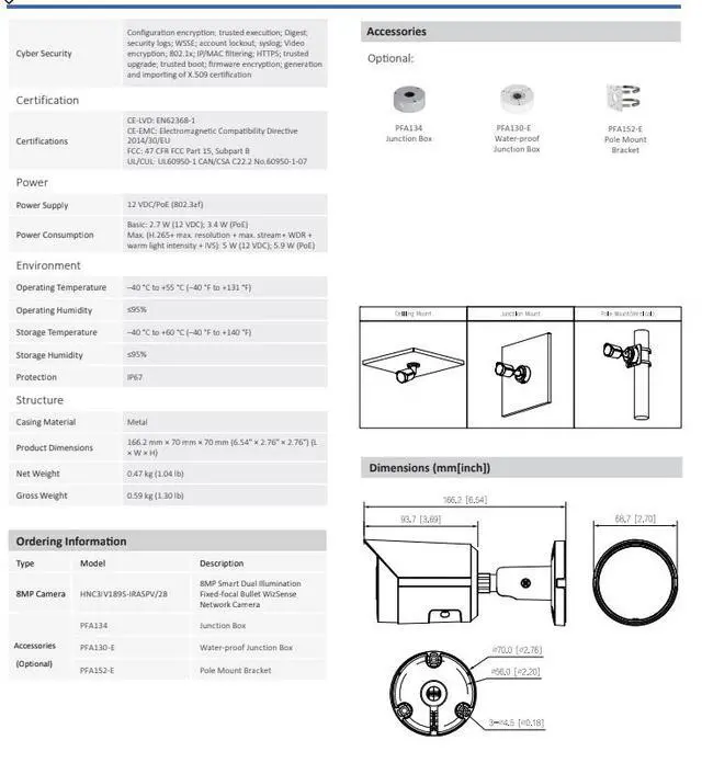 Alt view image 4 of 5 - ENS Diamond HNC3IV189S-IRASPV/28 IP 8MP/4K 2.8mm Full Color WDR 98ft LED Mic Bullet Camera