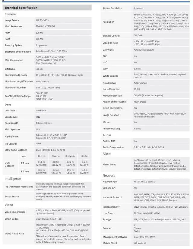 Alt view image 3 of 5 - ENS Diamond HNC3IV189S-IRASPV/28 IP 8MP/4K 2.8mm Full Color WDR 98ft LED Mic Bullet Camera