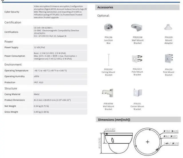 Alt view image 4 of 5 - ENS Diamond HNC3IV241E-IRAS/28 IP 4MP/20fps 2.8mm 98ft IR Starlight WDR Mic Dome Camera