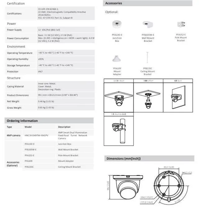 Alt view image 4 of 5 - ENS Diamond HNC3IV349TM-IRASPV IP 4MP/20fps 2.8mm Full Color 98ft LED Mic WDR Dome Camera