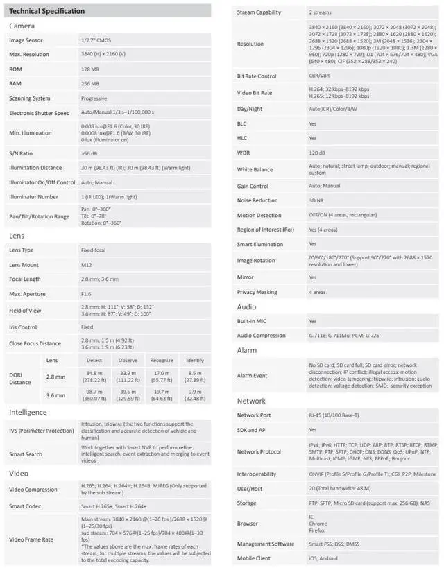 Alt view image 3 of 5 - ENS Diamond HNC3IV389TM-IRASPV/28 IP 8MP/4K 2.8mm 98ft LED Color WDR Mic Turret Dome Camera