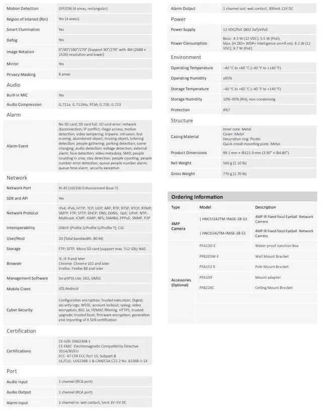 Alt view image 4 of 6 - ENS Diamond HNC5I342TM-IRASE-28-S3 IP 4MP/30fps 2.8mm 164ft IR WDR Mic Turret Dome Camera