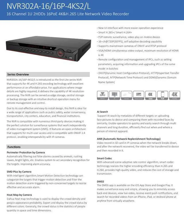 Alt view image 2 of 5 - ENS Diamond NVR302A-16/16P-4KS2/L 16CH IP 8MP 160/64 Mbps 16 Port PoE 4K HDMI 2 SATA NVR